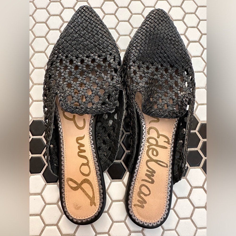Black Sam Edelman woven slides